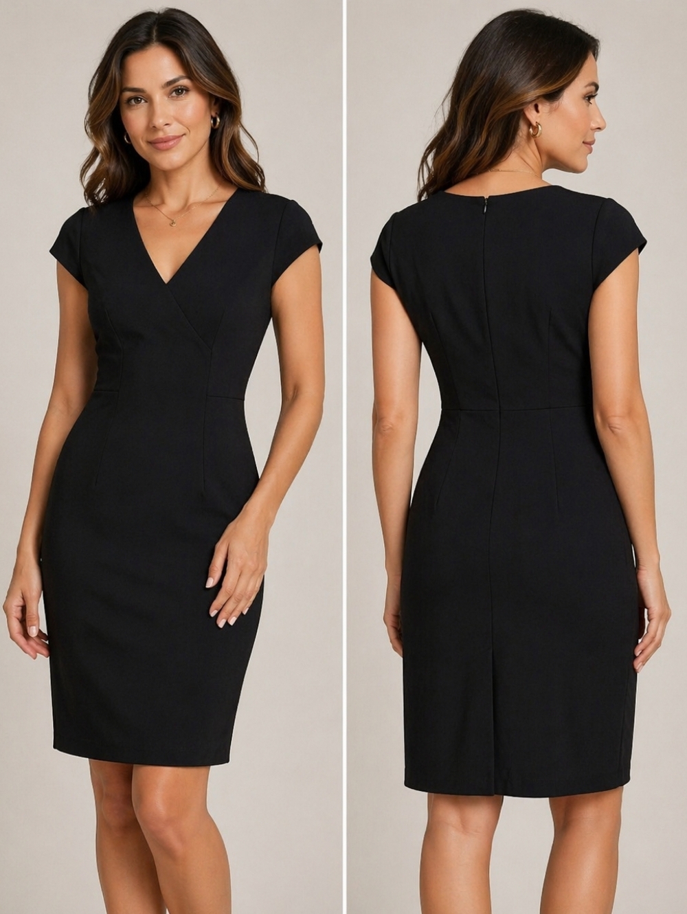 Talbots Black Sheath V-Neck Mini Dress